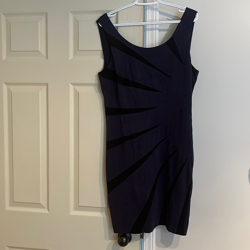 Guess Los Angeles NWT Faux Suede Starburst Sheath Dress Navy and Black size 14